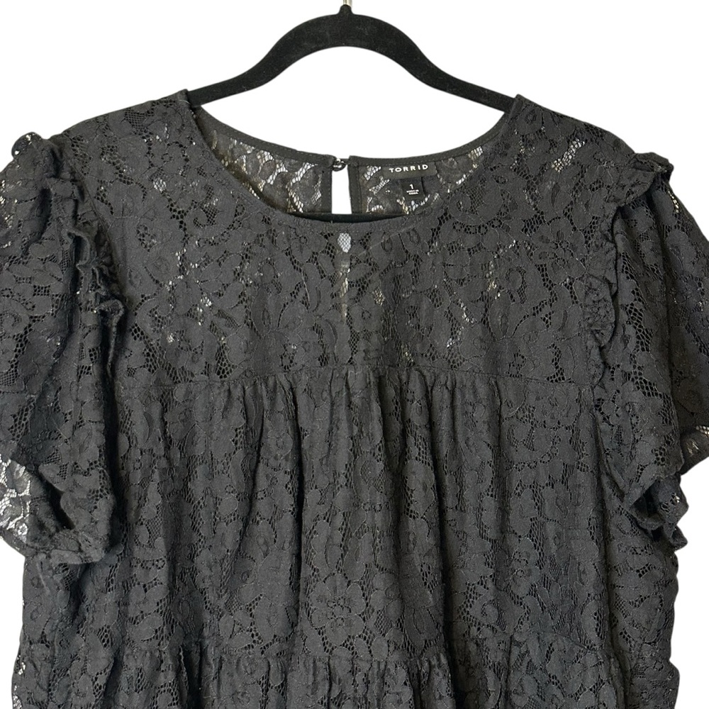 Torrid Black Lace Babydoll Blouse Flutter Sleeve Romantic Goth Boho 1X 18645702 - Picture 3 of 14
